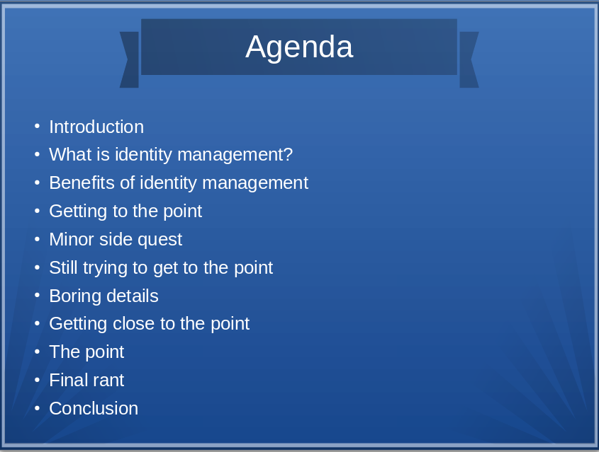 Bad agenda slide